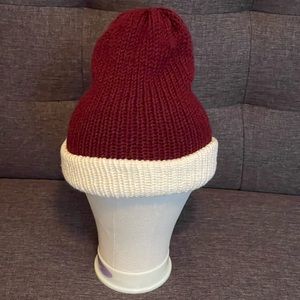 Handmade * Burgundy, and Cream Stripe Beanie